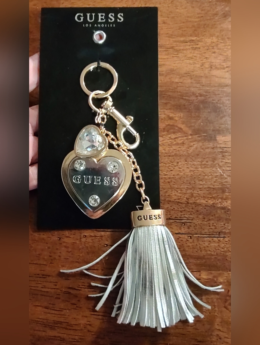 GUESS Gold Heart Charm & Silver Tassel Keychain - Gold/Silver